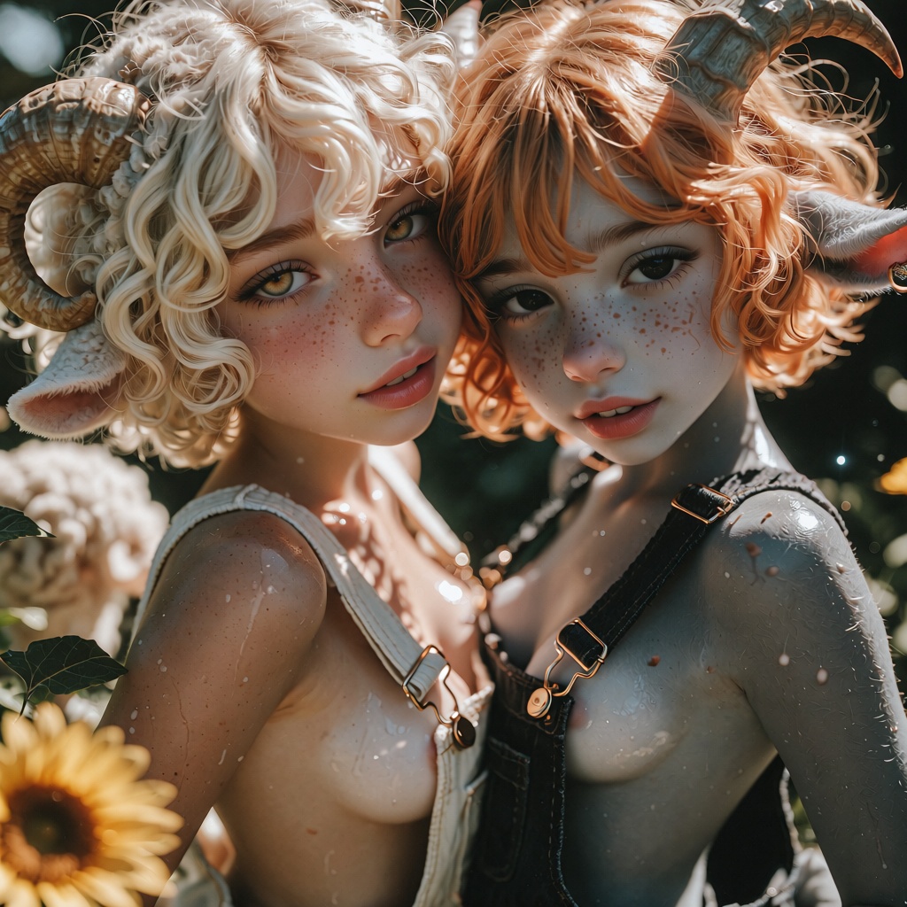2women,  young anthro animal women,  undressed covered masterpiece on Tensor.Art