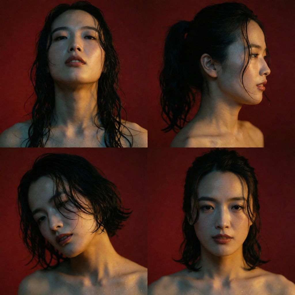 8K ultra-realistic,  deep crimson dark background,  retro cinematic portrait color grading on Tensor.Art
