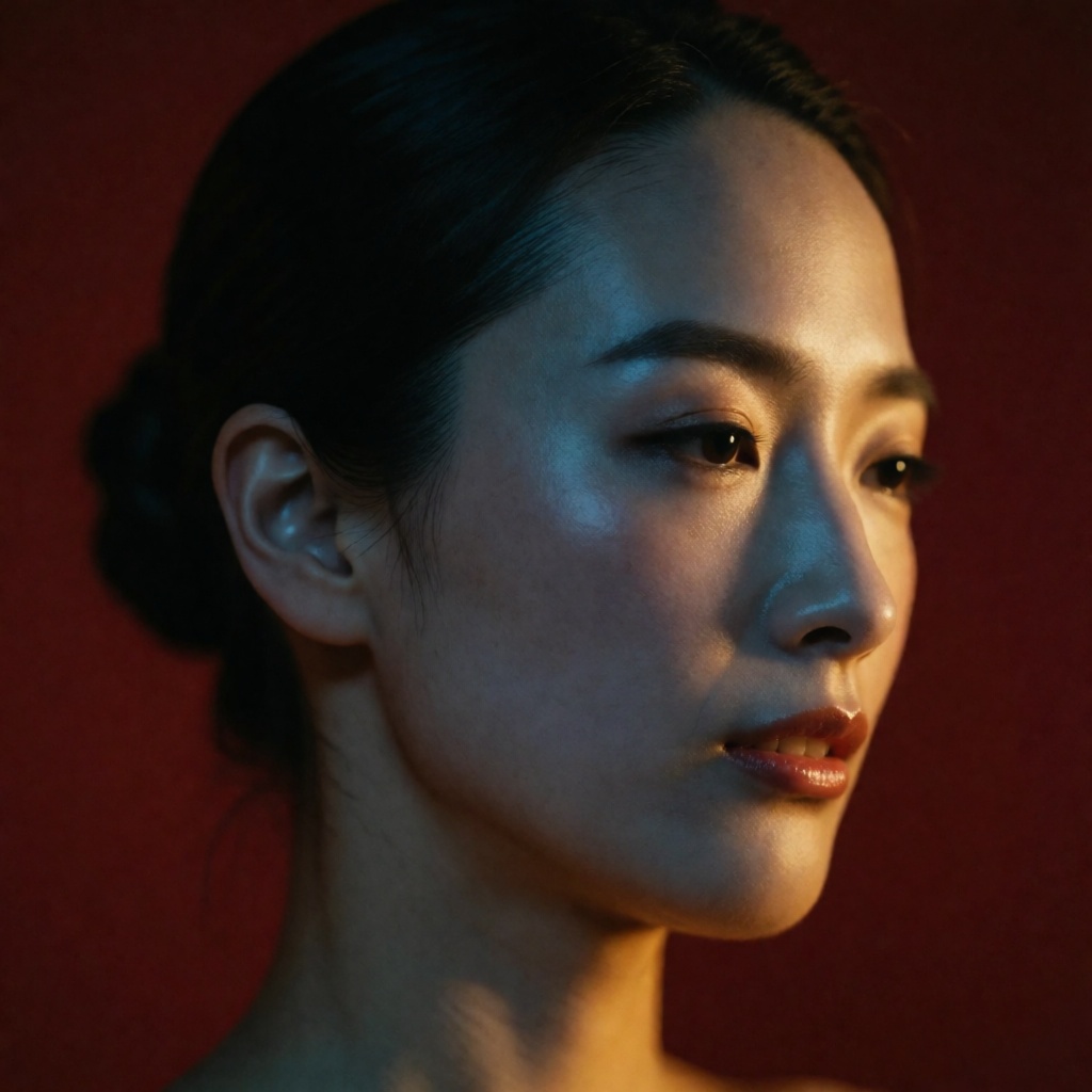 8K ultra-realistic,  deep crimson dark background,  retro cinematic portrait color grading on Tensor.Art