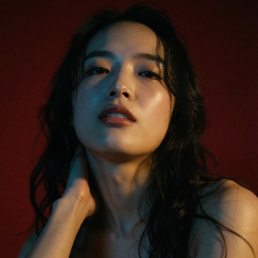 8K ultra-realistic,  deep crimson dark background,  retro cinematic portrait color grading on Tensor.Art