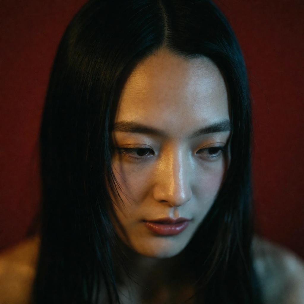 8K ultra-realistic,  deep crimson dark background,  retro cinematic portrait color grading on Tensor.Art