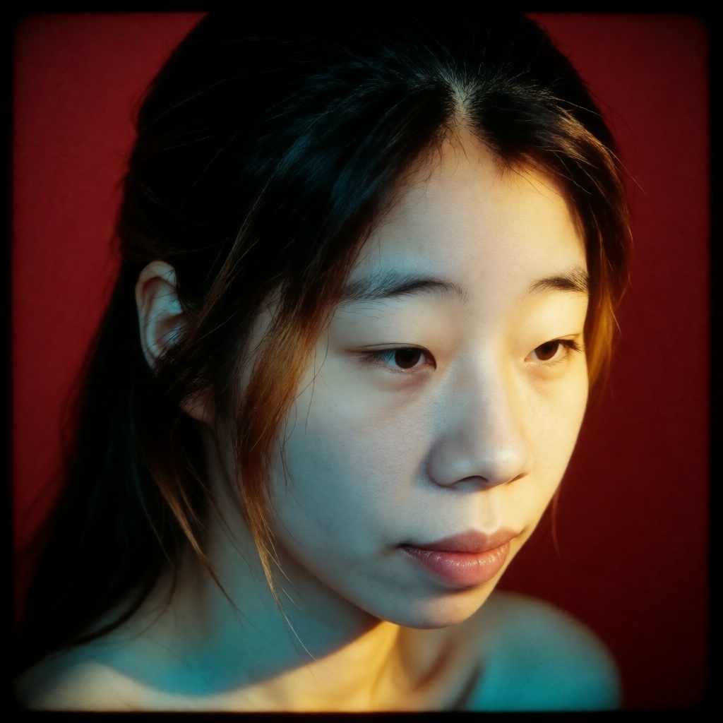 8K ultra-realistic,  deep crimson dark background,  retro cinematic portrait color grading on Tensor.Art