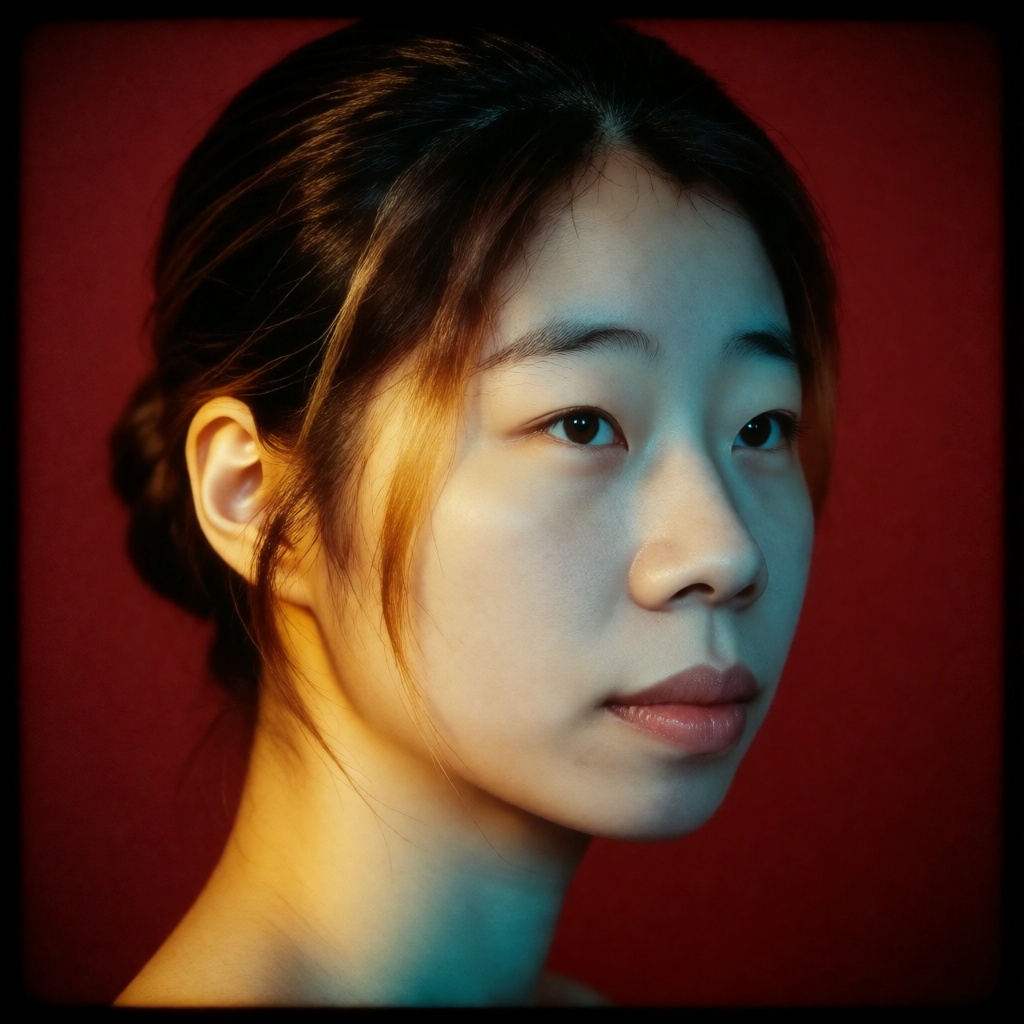 8K ultra-realistic,  deep crimson dark background,  retro cinematic portrait color grading on Tensor.Art