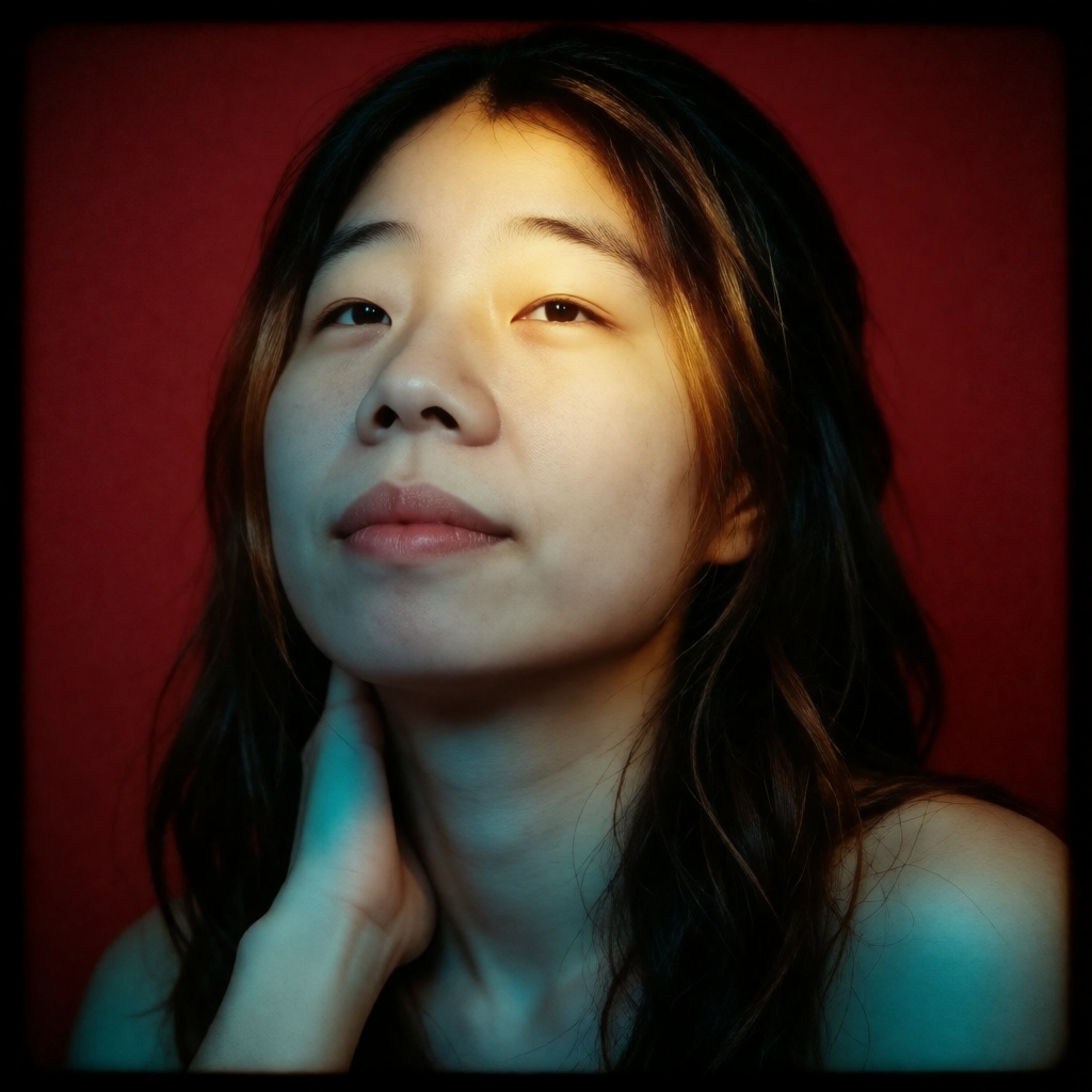 8K ultra-realistic,  deep crimson dark background,  retro cinematic portrait color grading on Tensor.Art