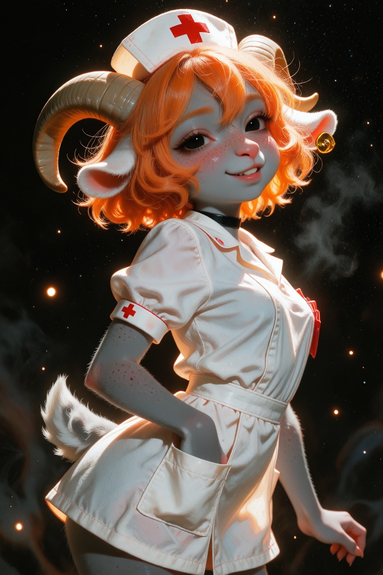 Nan anthro goat nurse,  tiny-pink-freckled cleavage,  highly detailed skin on Tensor.Art