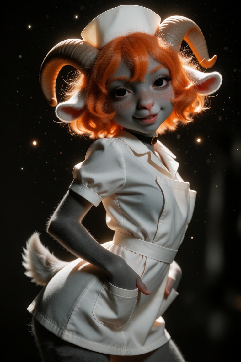 Nan anthro goat nurse,  tiny-pink-freckled cleavage,  highly detailed skin on Tensor.Art