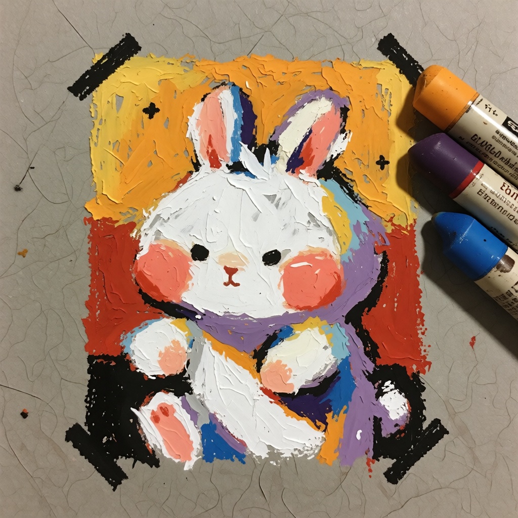 oil pastel illustration,  very cute and small,  simple background on Tensor.Art
