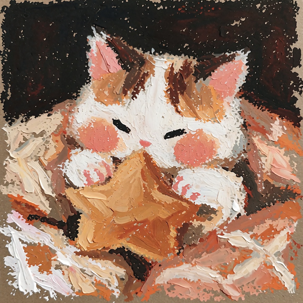 oil pastel illustration,  very cute and small,  simple background on Tensor.Art
