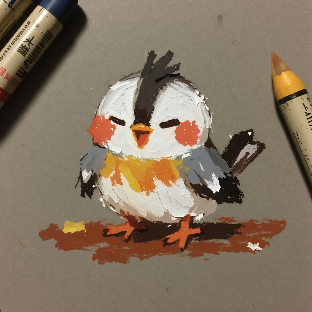 oil pastel illustration,  very cute and small,  simple background on Tensor.Art