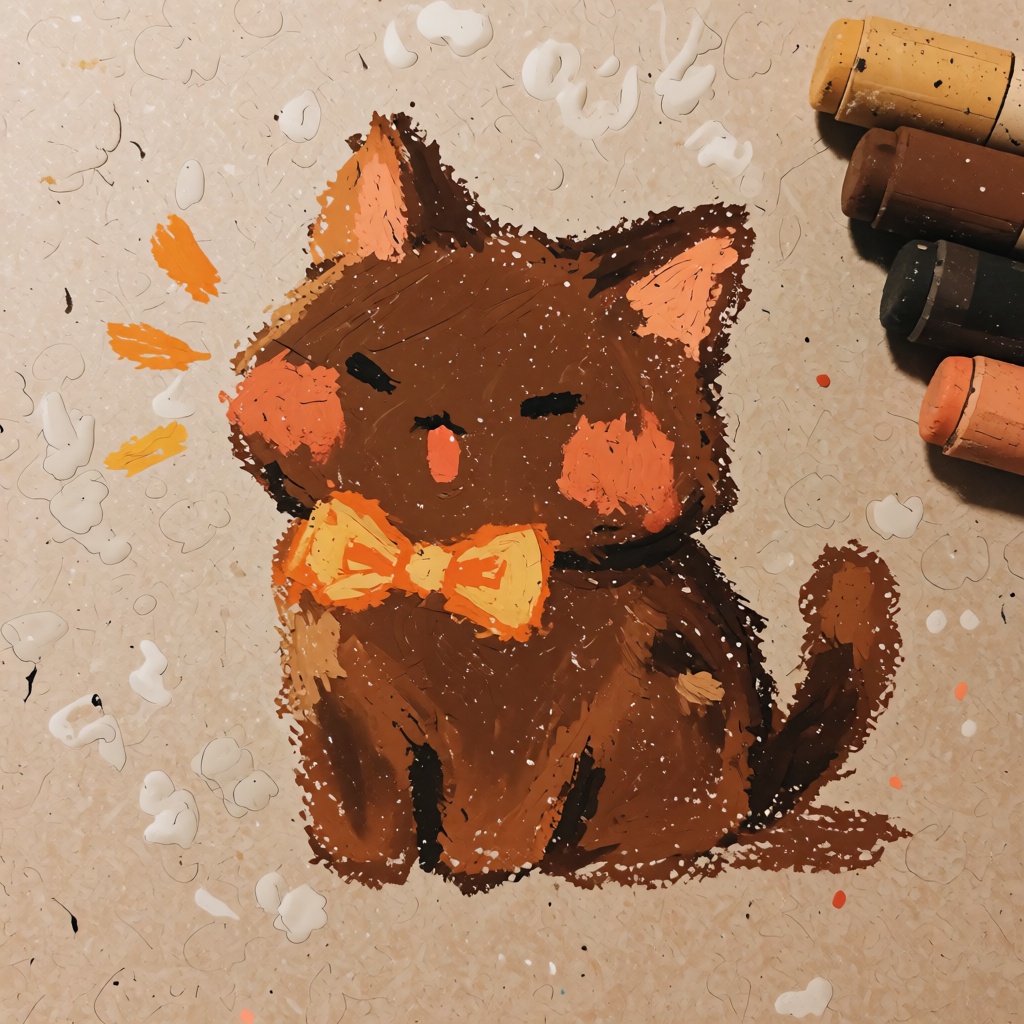 oil pastel illustration,  very cute and small,  simple background on Tensor.Art