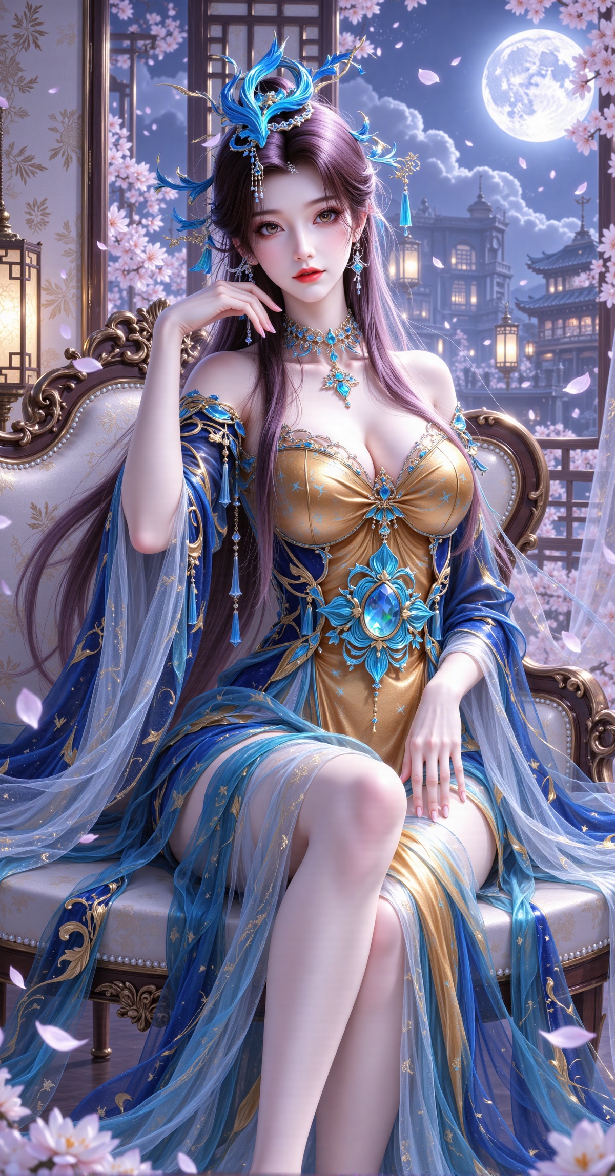 A stunning digital artwork of a beautiful,  ethereal woman with long,  flowing purple hair by 千诗可叙 on Tensor.Art