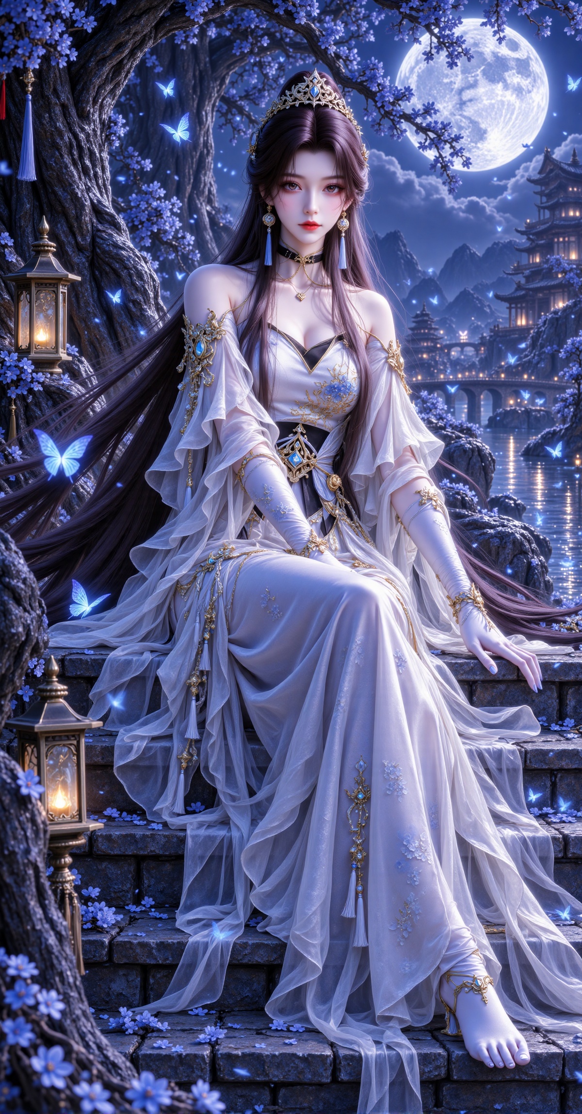 A stunning digital artwork of a beautiful woman with long,  dark hair,  wearing an elegant by 千诗可叙 on Tensor.Art