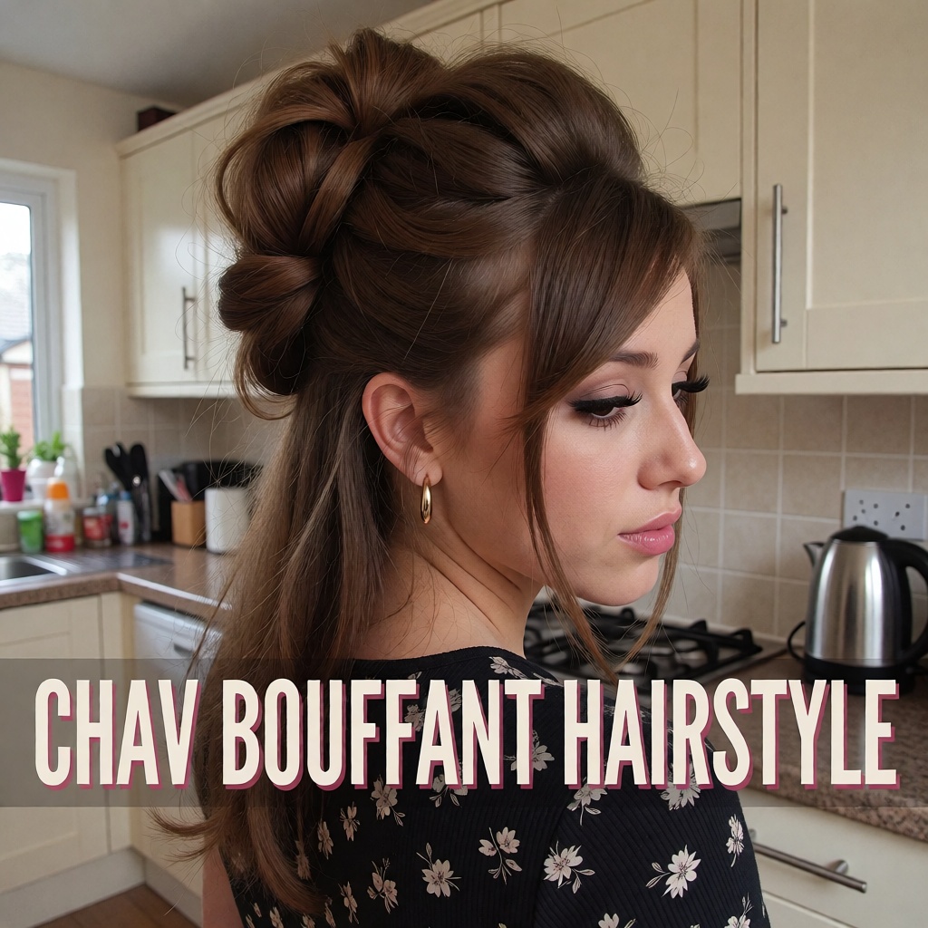 Square composition,  late-2000s British at-home hairstyle cover with a tightly framed digital photograph filling the compo...
