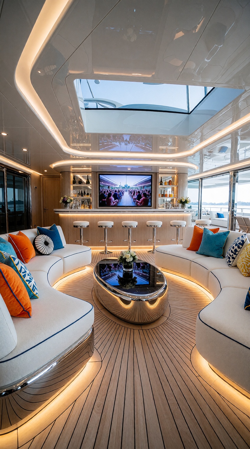 {"high_level_description":"Ultra-luxury superyacht lounge featuring a symmetrical,  cream-colored modular seating arrangem...