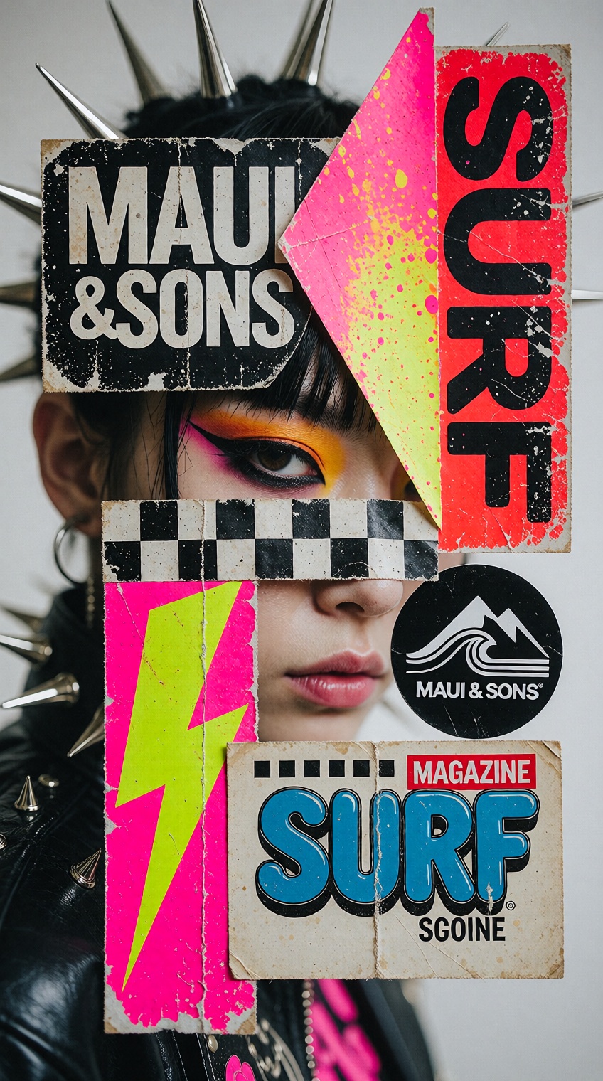 {"high_level_description":"A gritty,  high-fashion punk collage featuring a young East Asian woman's face layered with vib...