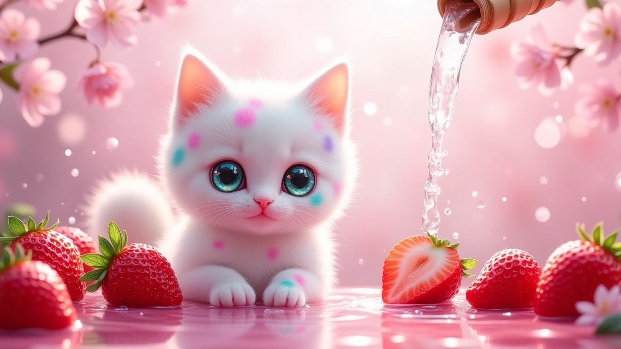sleepanimal,  - Main Subject: Tiny fluffy kitten,  white base fur with pastel pink on Tensor.Art