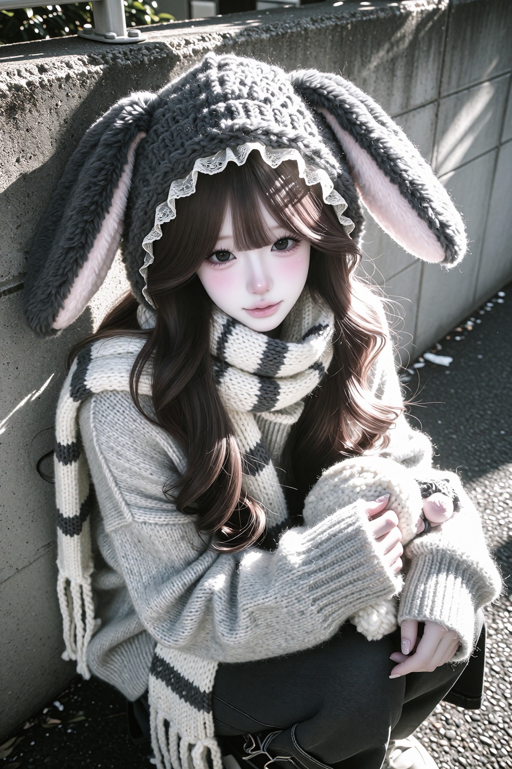 character: ***** Japanese woman,  long brown wavy hair,  soft bangs on Tensor.Art