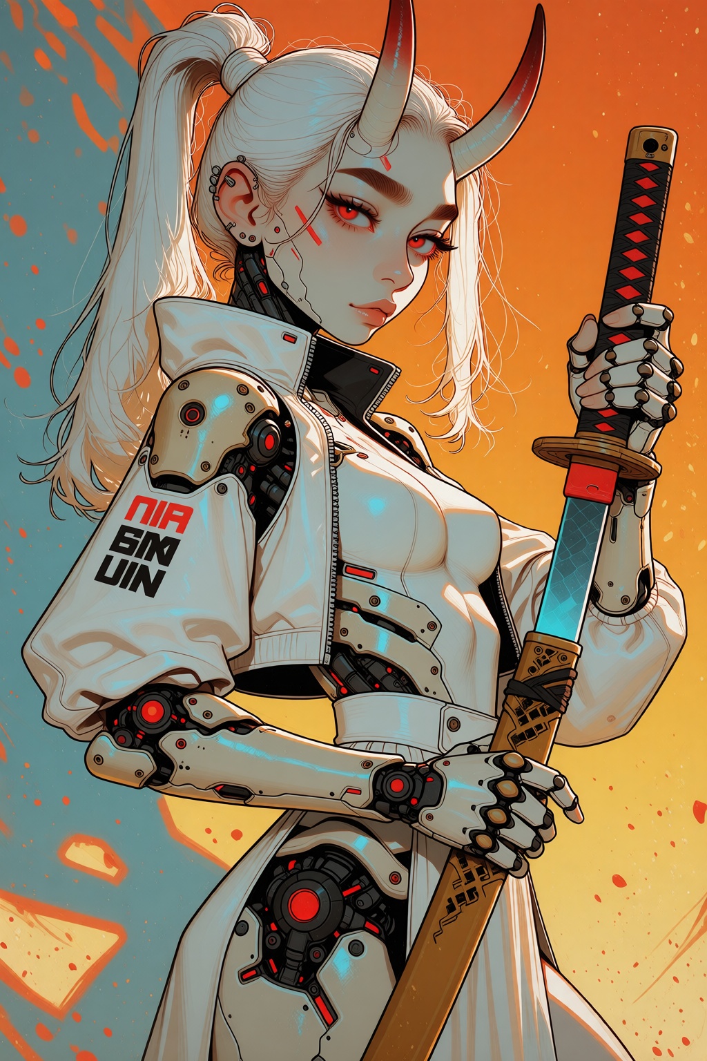 Ivysketch Style,  cyberpunk oni android concept art,  highly detailed illustration on Tensor.Art
