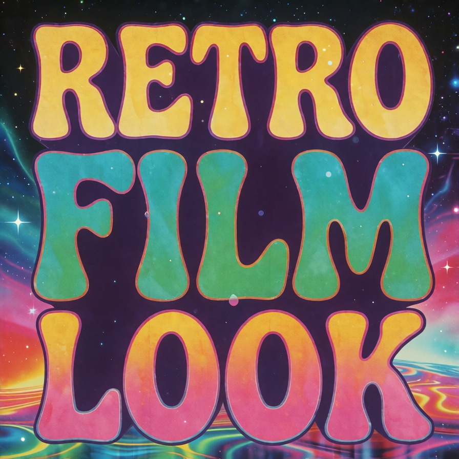 psycadelic 1970s poster with text reading "RETRO",  "FILM",  and "LOOK" on Tensor.Art