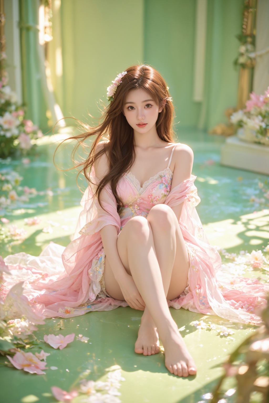 1girl,  full body,  sitting directly on the floor on Tensor.Art