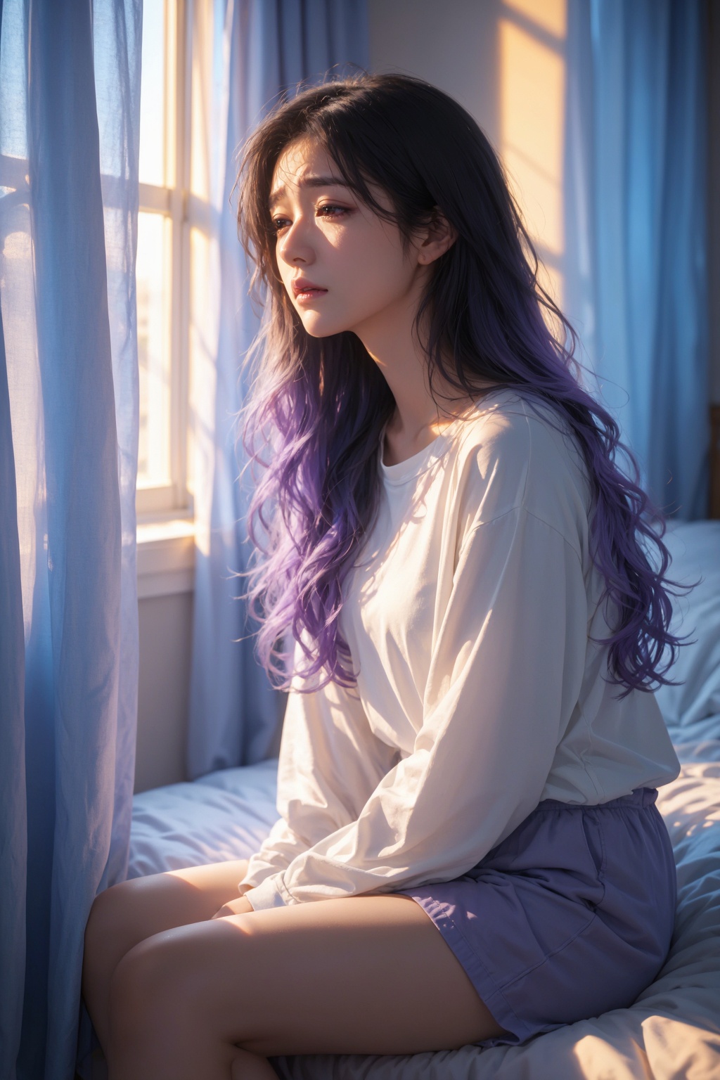Score_9,  premium cinematic semi-realistic illustration,  emotional visual storytelling. Early morning after a difficult n...