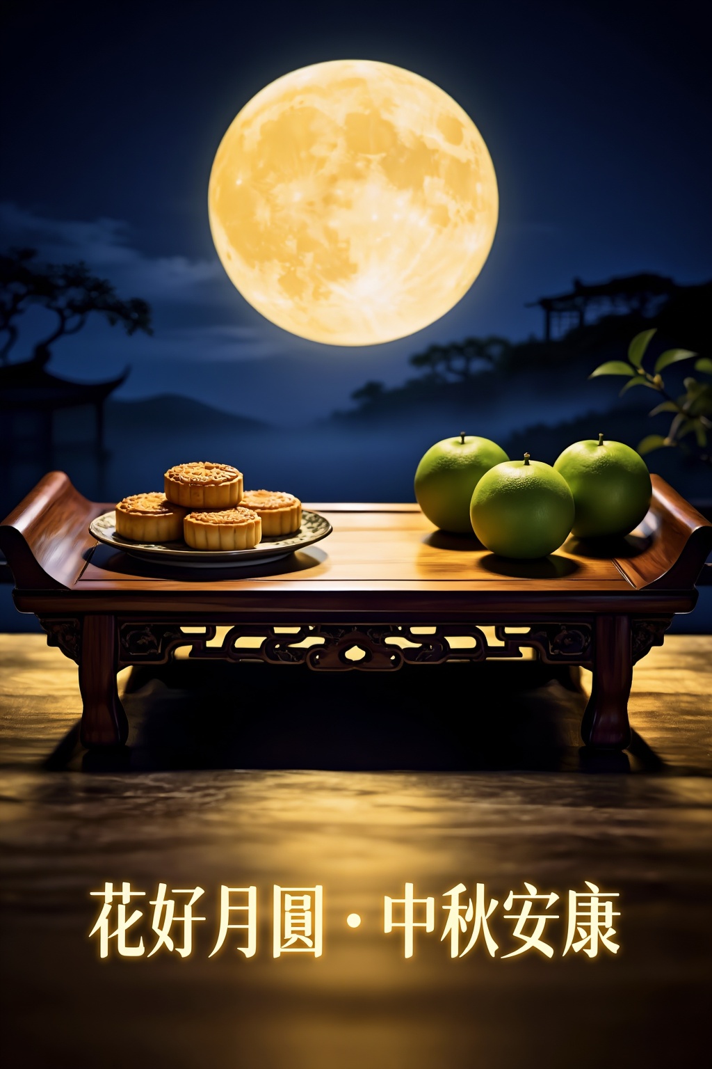 Exceptional quality,  premium cinematic Chinese still-life photography,  elegant classical Chinese Mid-Autumn Festival atm...