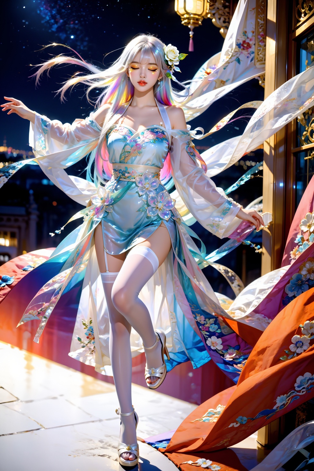 Top quality. Inspiration: Midnight,  tall buildings,  flight. Image content: A girl on Tensor.Art