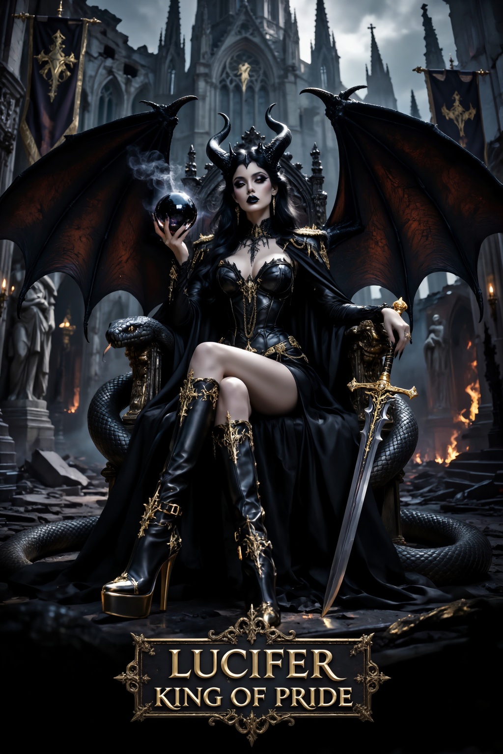 Exceptional quality,  premium cinematic dark fantasy portrait,  highly detailed semi-realistic Gothic infernal fantasy art...