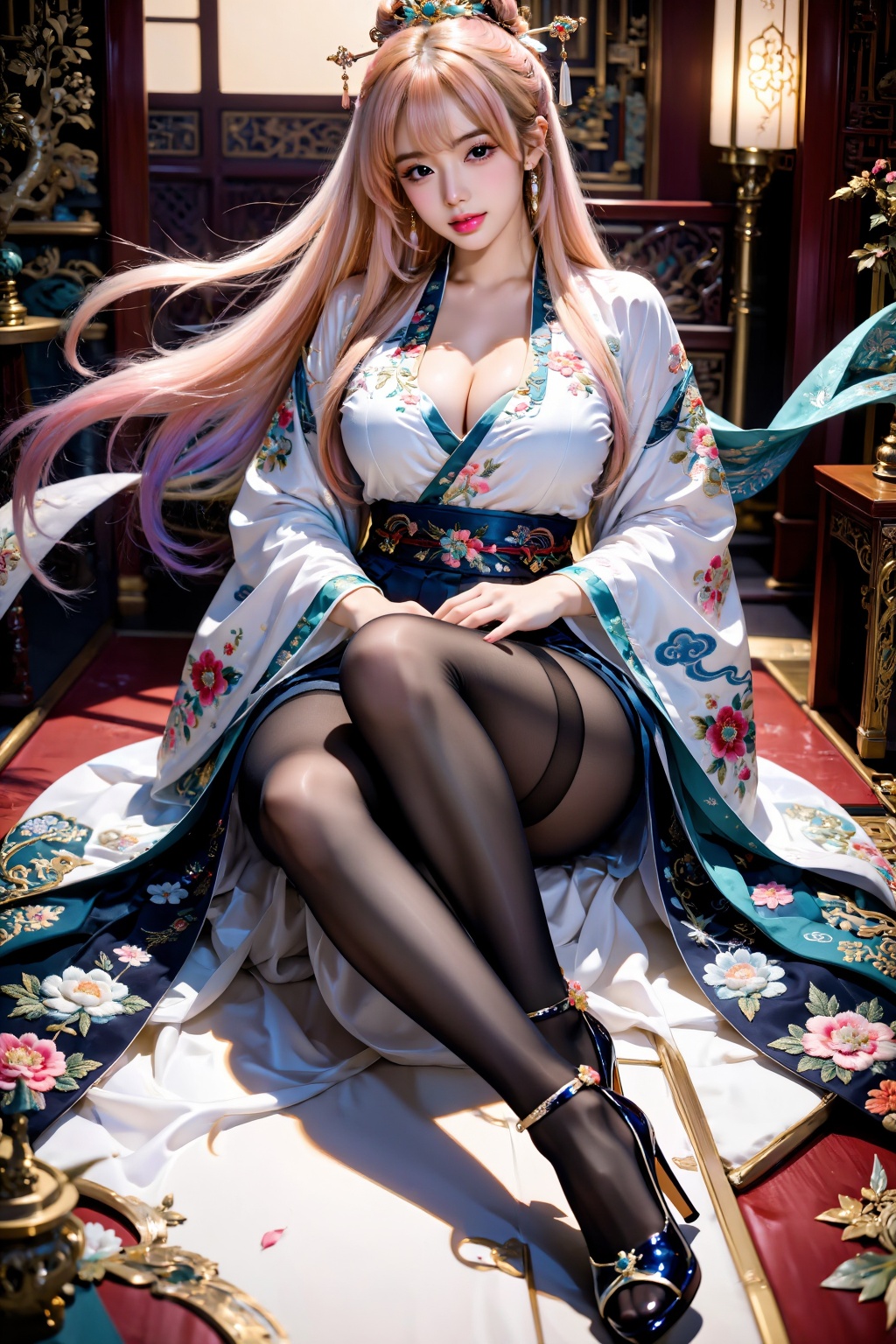 A girl,  facing the audience,  sits cross-legged on Tensor.Art