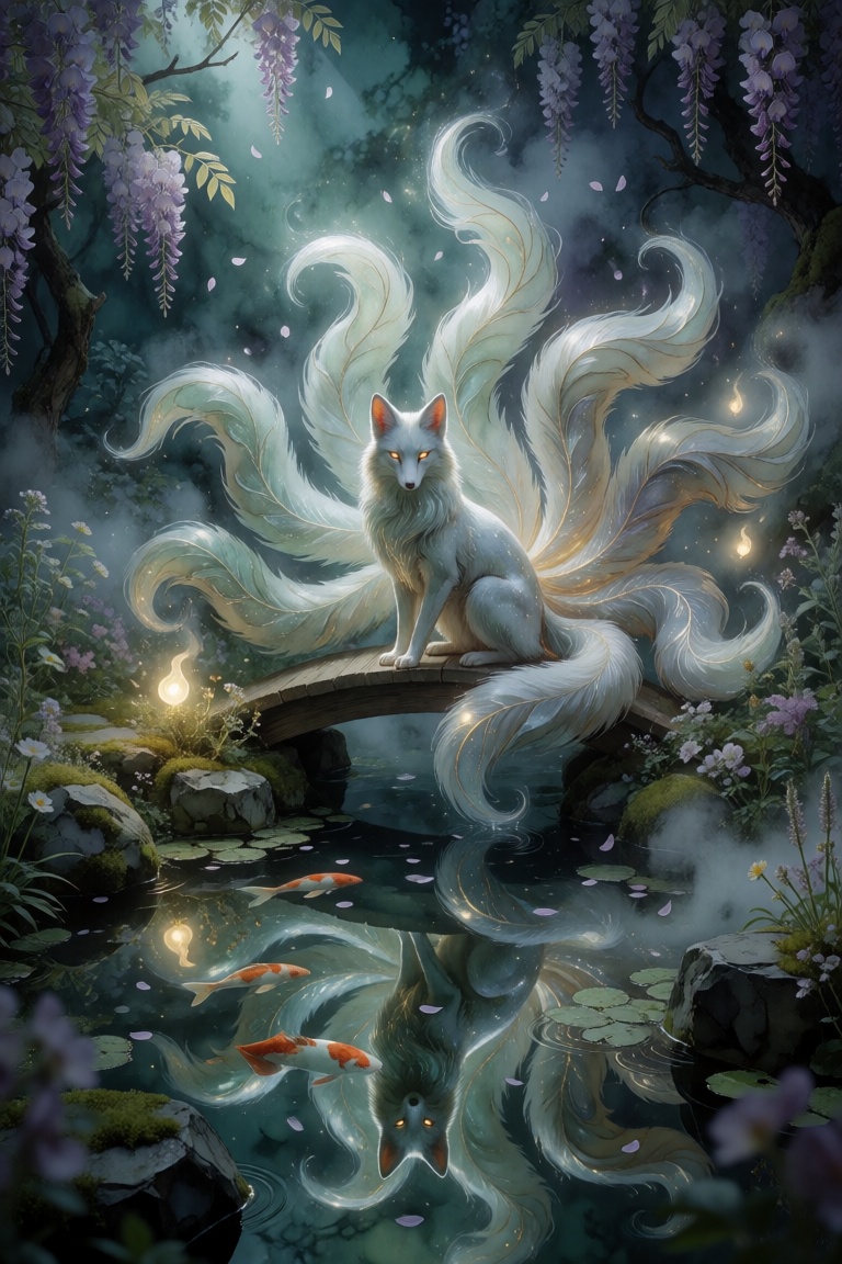 famous artwork,  alcohol ink and watercolor on traditional washi paper,  in a secluded on Tensor.Art