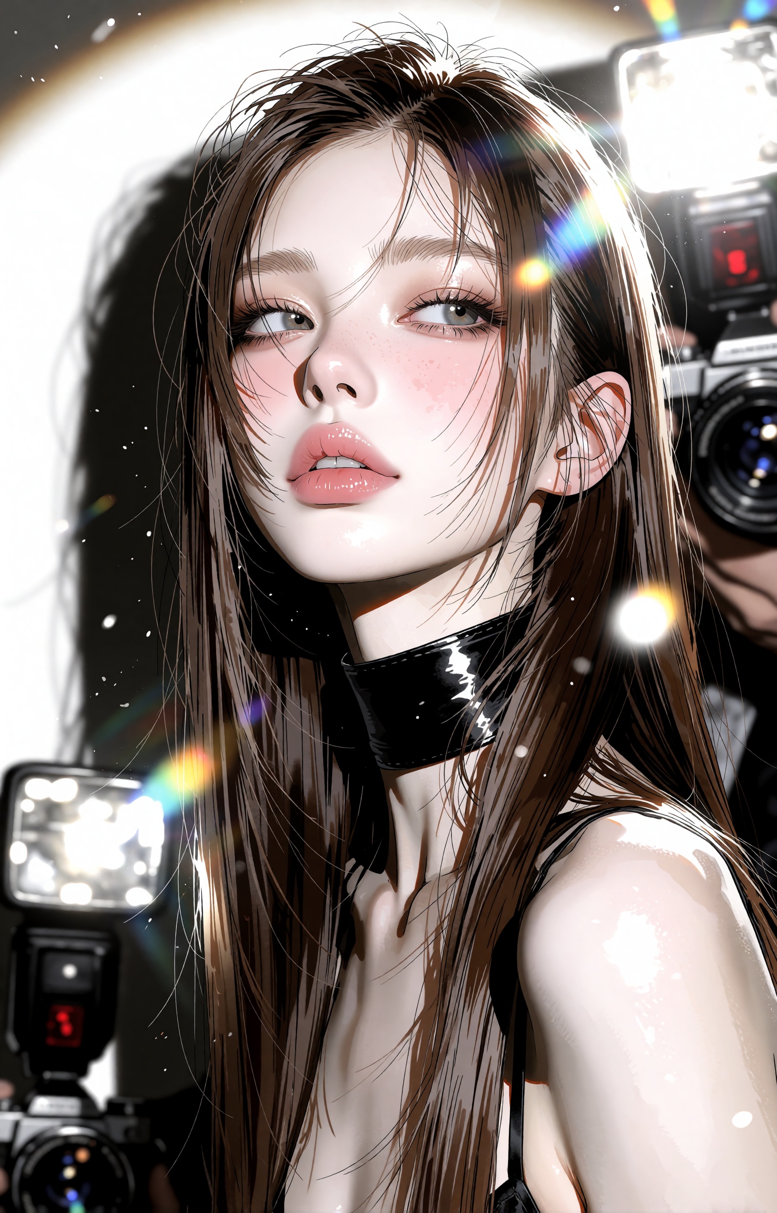 [Core Subject & Styling] A breathtaking digital illustration and expressive jsketch hybrid portrait of a stunning young wo...