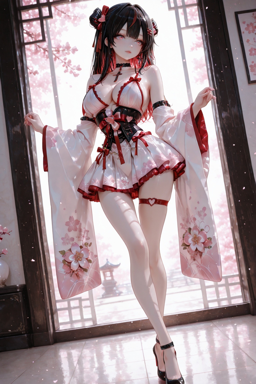 A top-quality,  incredibly exquisite masterpiece,  Tsukino Himeko. A cute gothic-style idol with black hair that gradients...