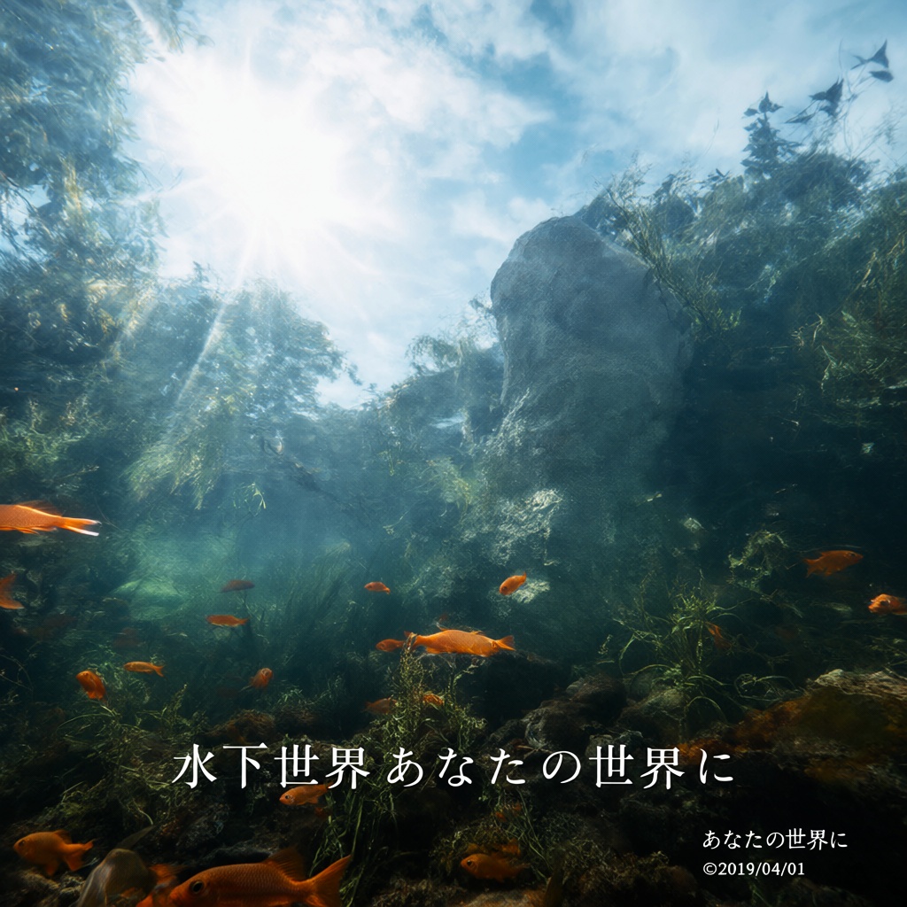 The image depicts a serene underwater scene,  with sunlight filtering through the water,  creating a bright and tranquil a...