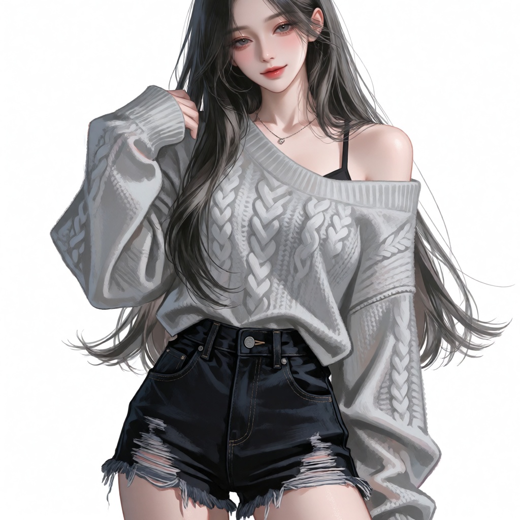 A slight smile at the corner of his mouth,  slightly parted lips,  narrowed eyes. A young woman with a sweet and pretty fa...