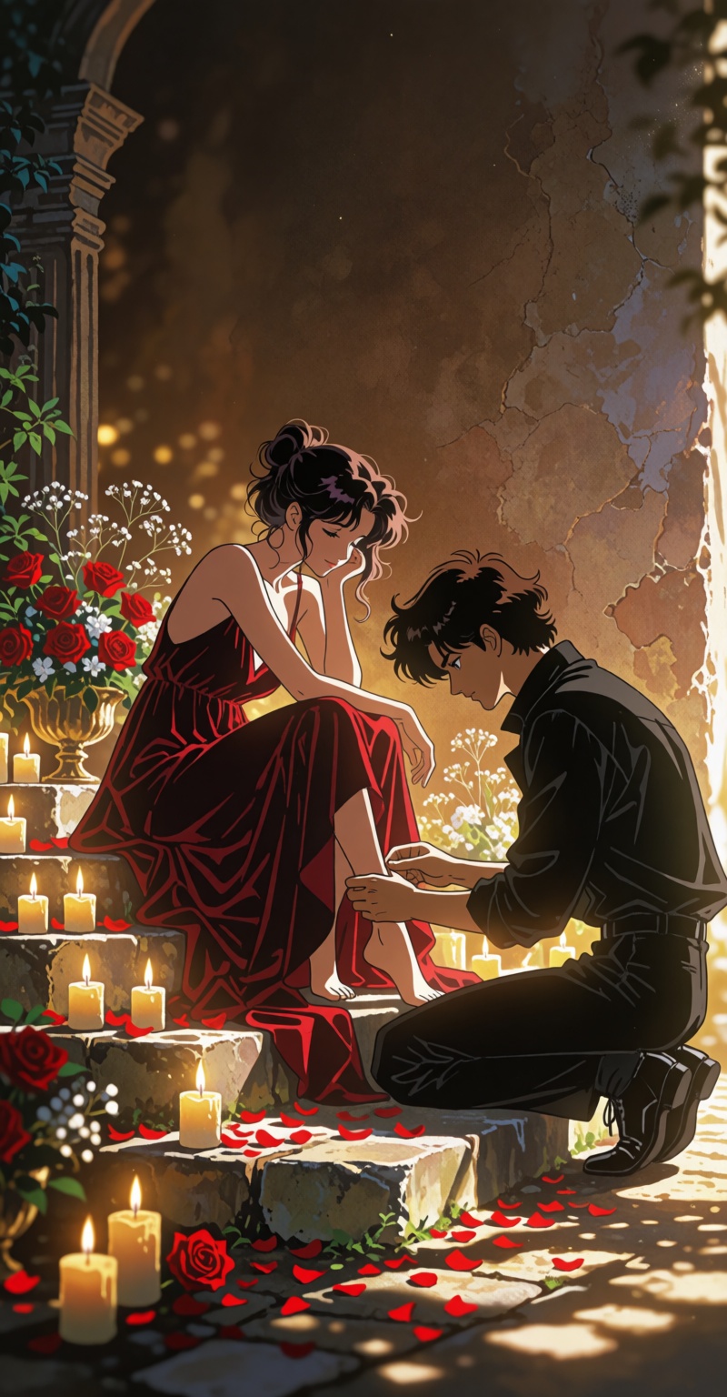 ( ((Emphasize a blend of anime aesthetics with painterly digital rendering techniques)),  the use of light and shadow crea...