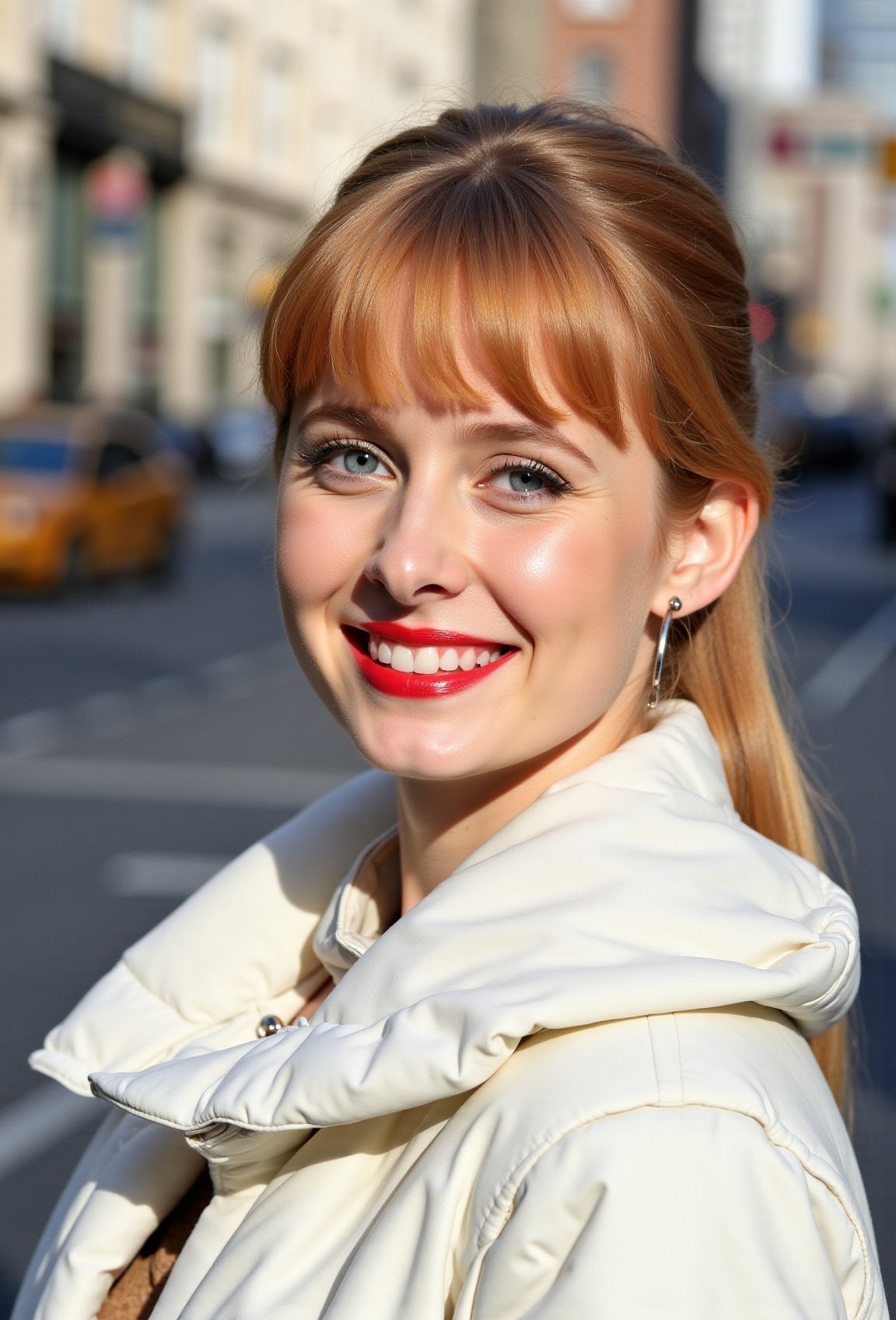 Against a bright,  new york city background,  mature 21 year-old Anika Adams beams with confidence on Tensor.Art