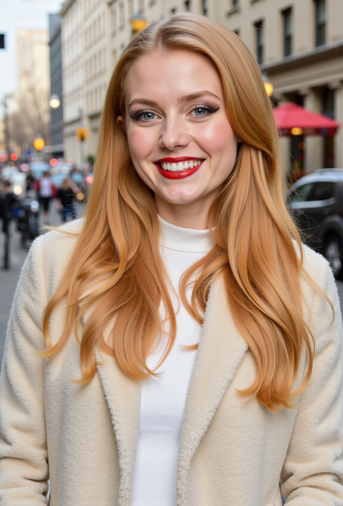 Against a bright,  new york city background,  mature 21 year-old Anika Adams beams with confidence on Tensor.Art