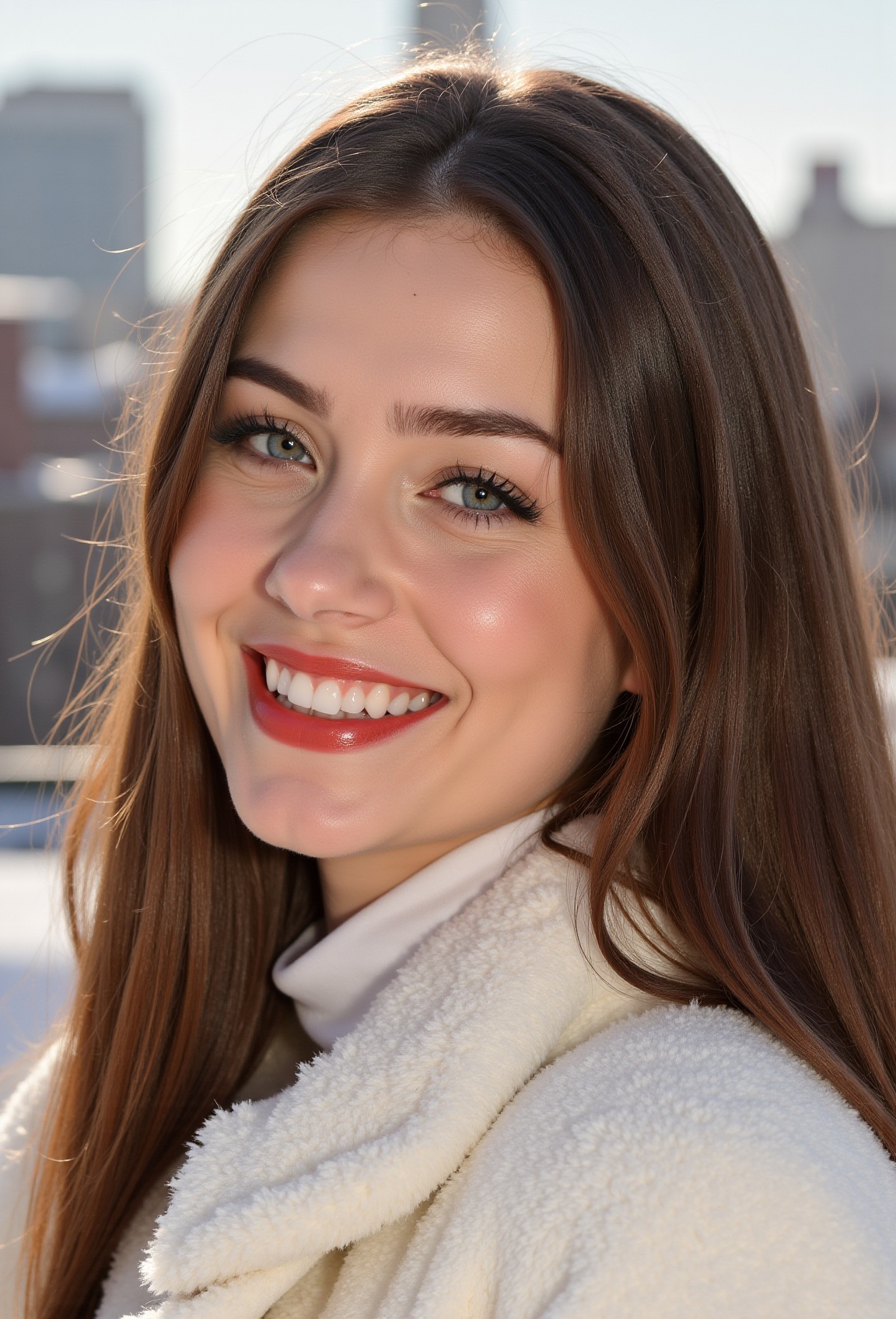 Against a bright,  new york city background,  mature 21 year-old Anika Adams beams with confidence on Tensor.Art