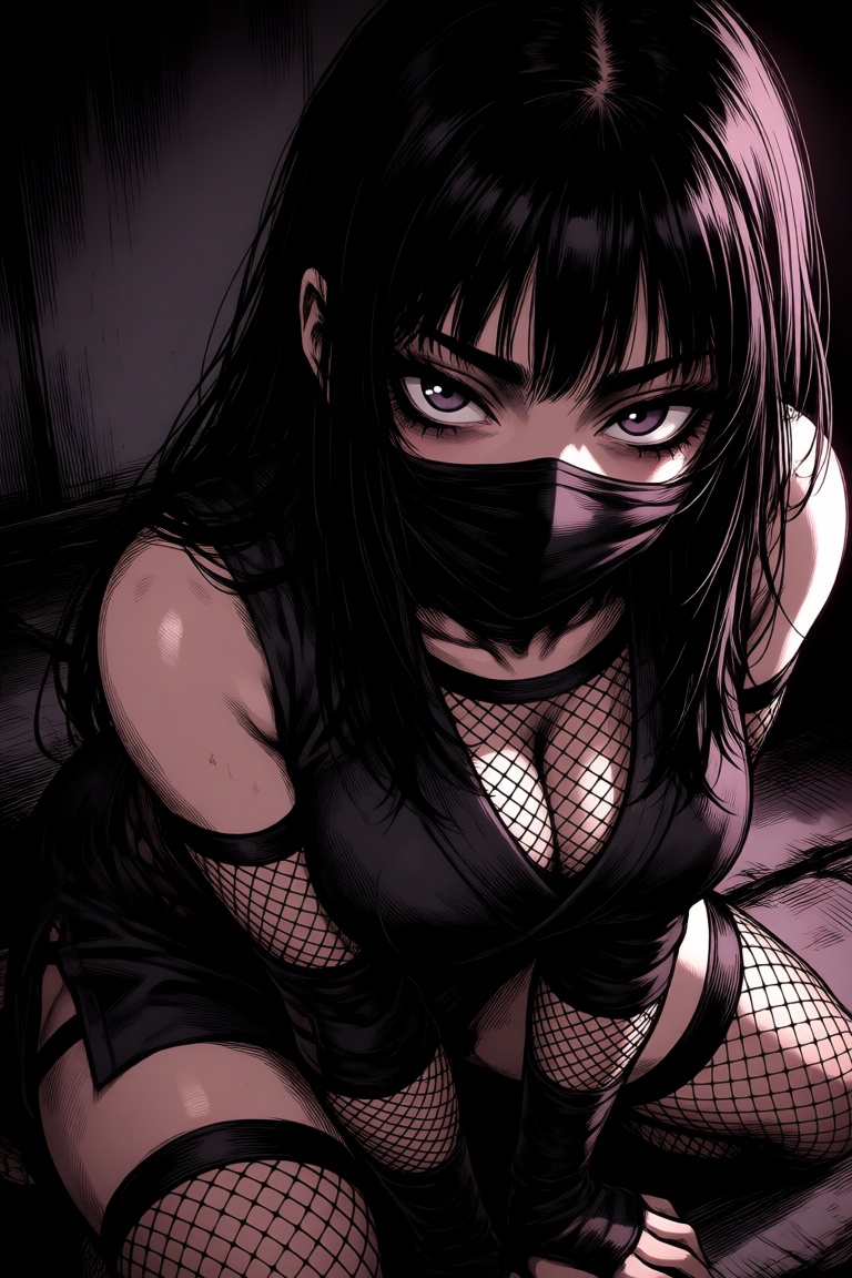 ninja girl,  long bangs,  messy bangs on Tensor.Art