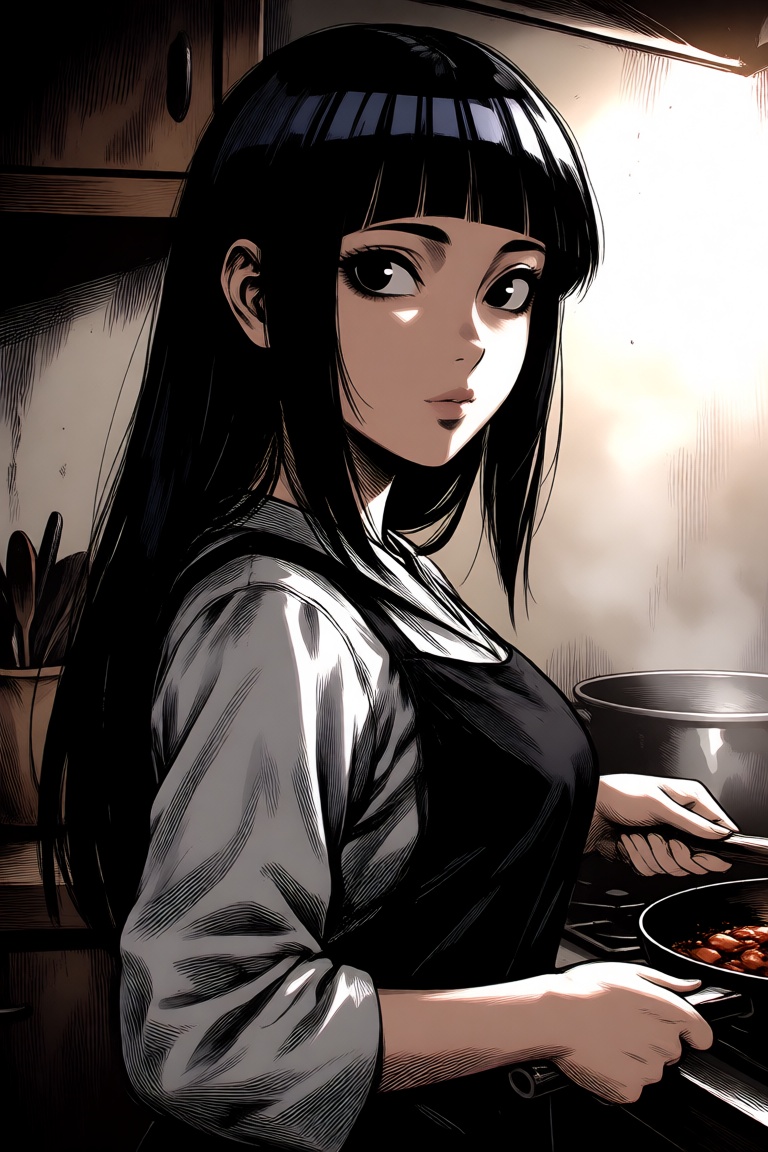 A close up digital portrait of Hinata Hyuga (Naruto),  Black hair,  long hair on Tensor.Art