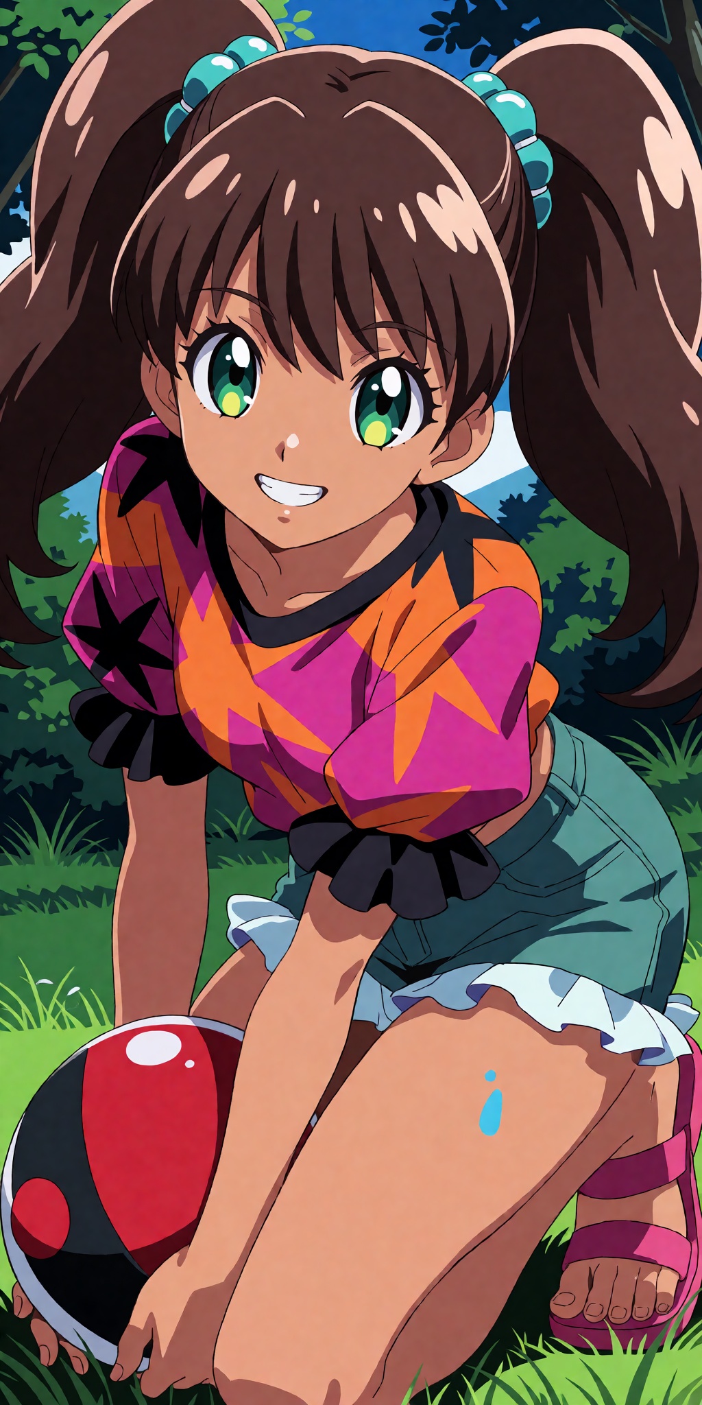A breathtaking anime masterpiece featuring a tanned-skin young adventurer with smooth skin,  a nose highlight,  a cheerful...
