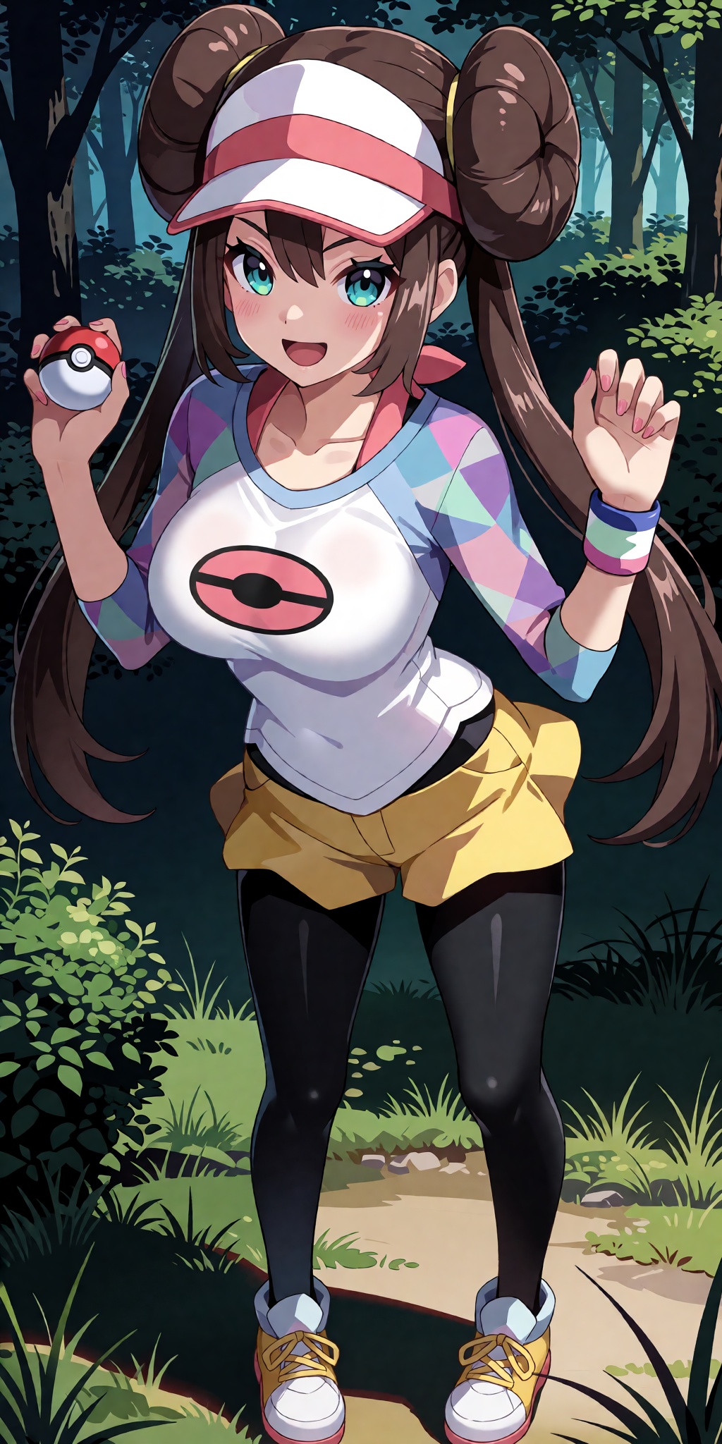 A masterpiece of a breathtaking anime illustration featuring Rosa from Pokémon Black 2 and White 2 styled as Saika Tsukish...