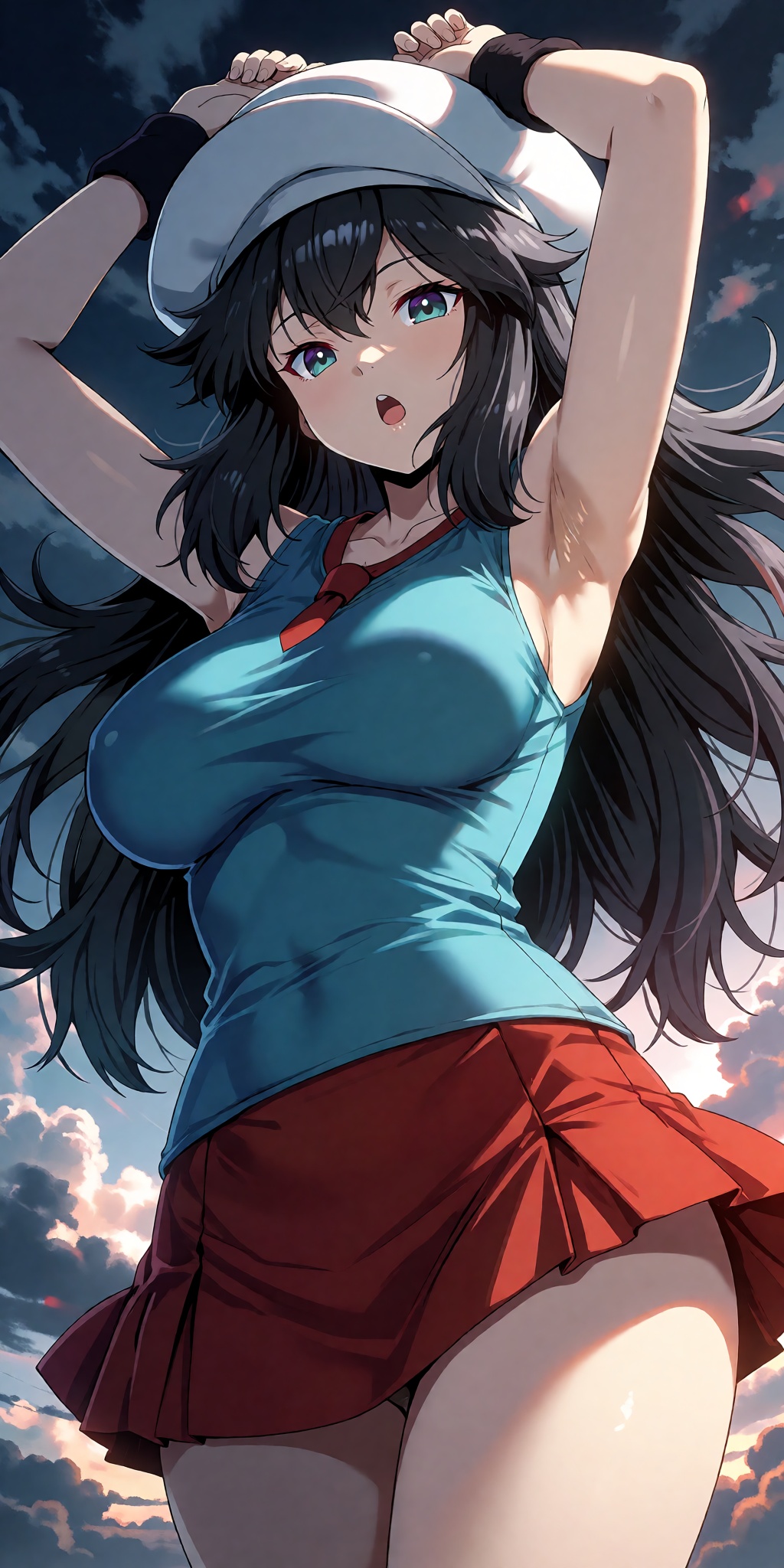 A breathtaking anime masterpiece featuring Leaf from Pokémon FireRed and LeafGreen styled as Saika Tsukishiro,  with very...
