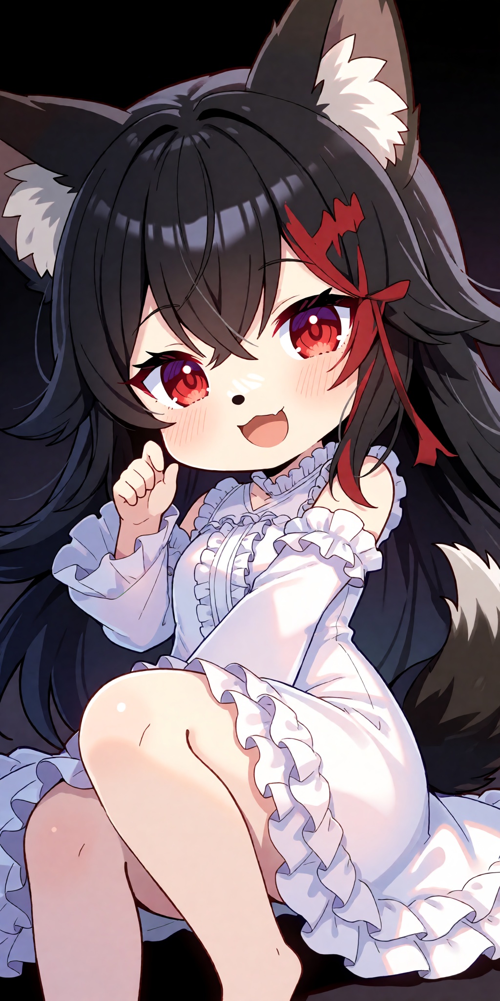 A breathtaking anime masterpiece featuring a chibi Imaizumi Kagerou from Touhou with very long,  messy black hair,  hair b...