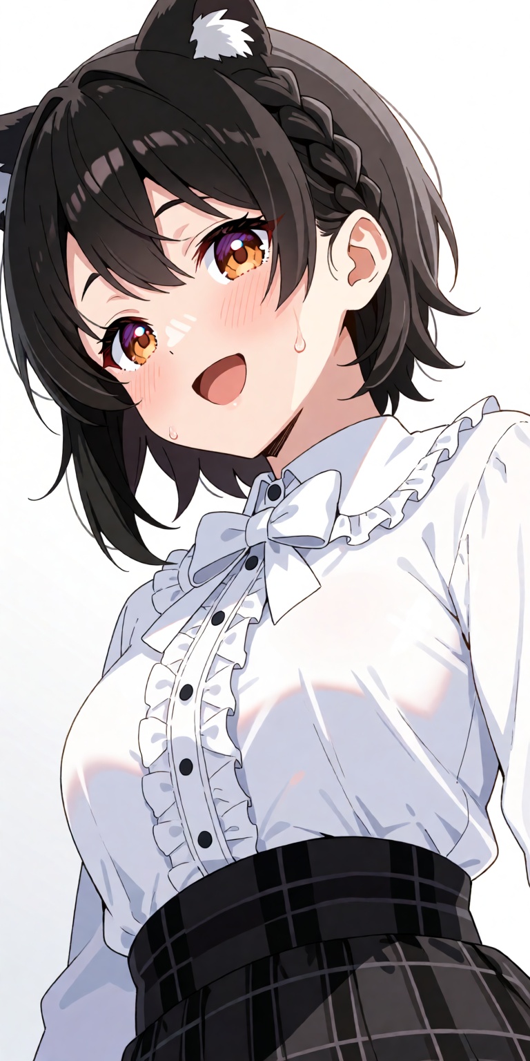 A breathtaking masterpiece anime portrait of Oozora Subaru captured from a dynamic low-to-high angle perspective,  gazing...