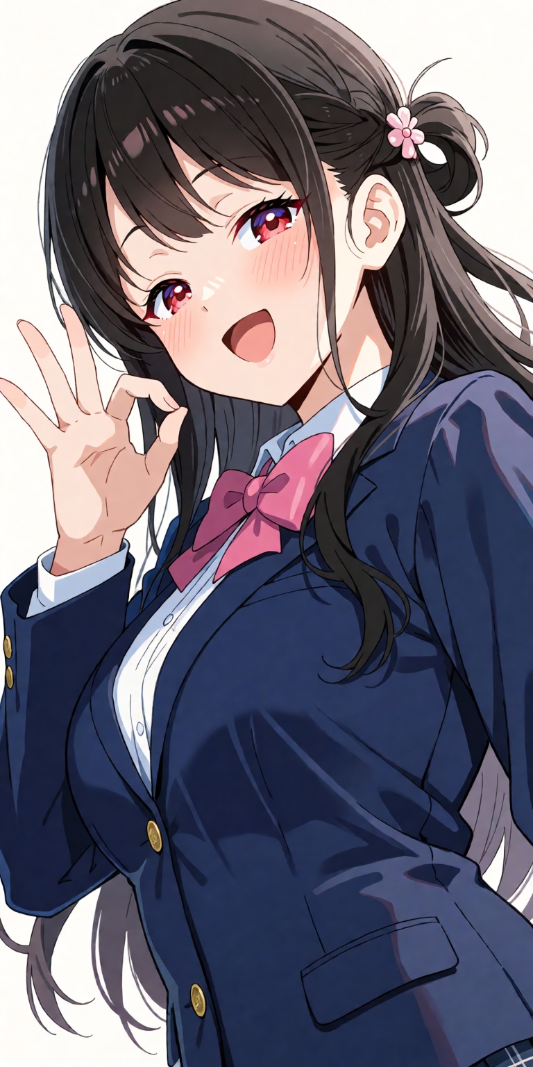 A breathtaking masterpiece anime portrait of Tsukino Mito captured from a dynamic low-angle three-quarters perspective. Sh...