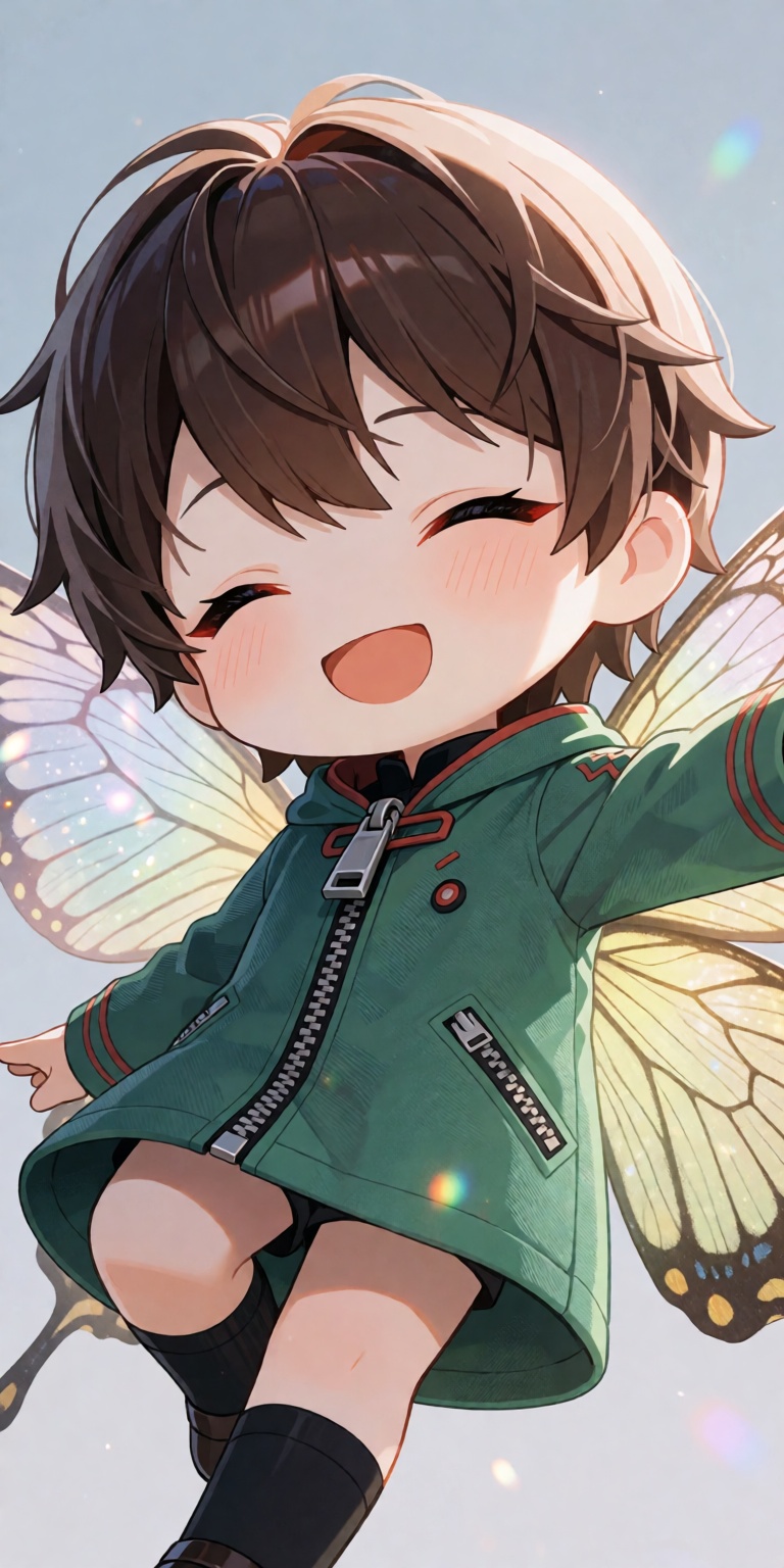 A breathtaking masterpiece full-body anime chibi illustration of Kanikama captured from a striking dynamic low-angle persp...