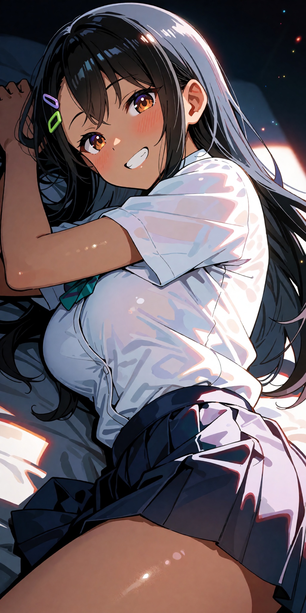 A breathtaking anime masterpiece featuring Hayase Nagatoro from Ijiranaide Nagatoro-san with long,  shiny black hair,  a c...