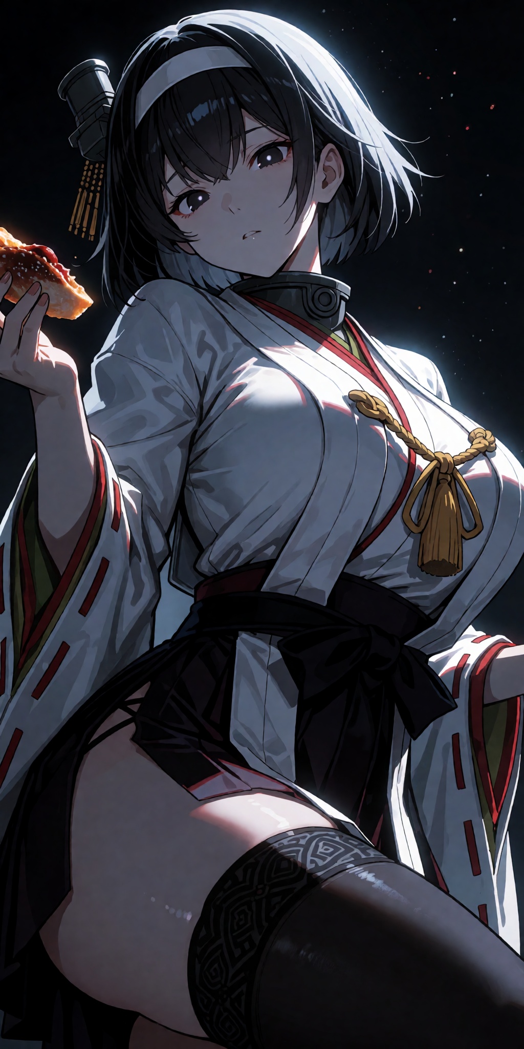 A breathtaking anime masterpiece featuring Yamashiro from Kantai Collection in her remodel version,  with sleek black hair...