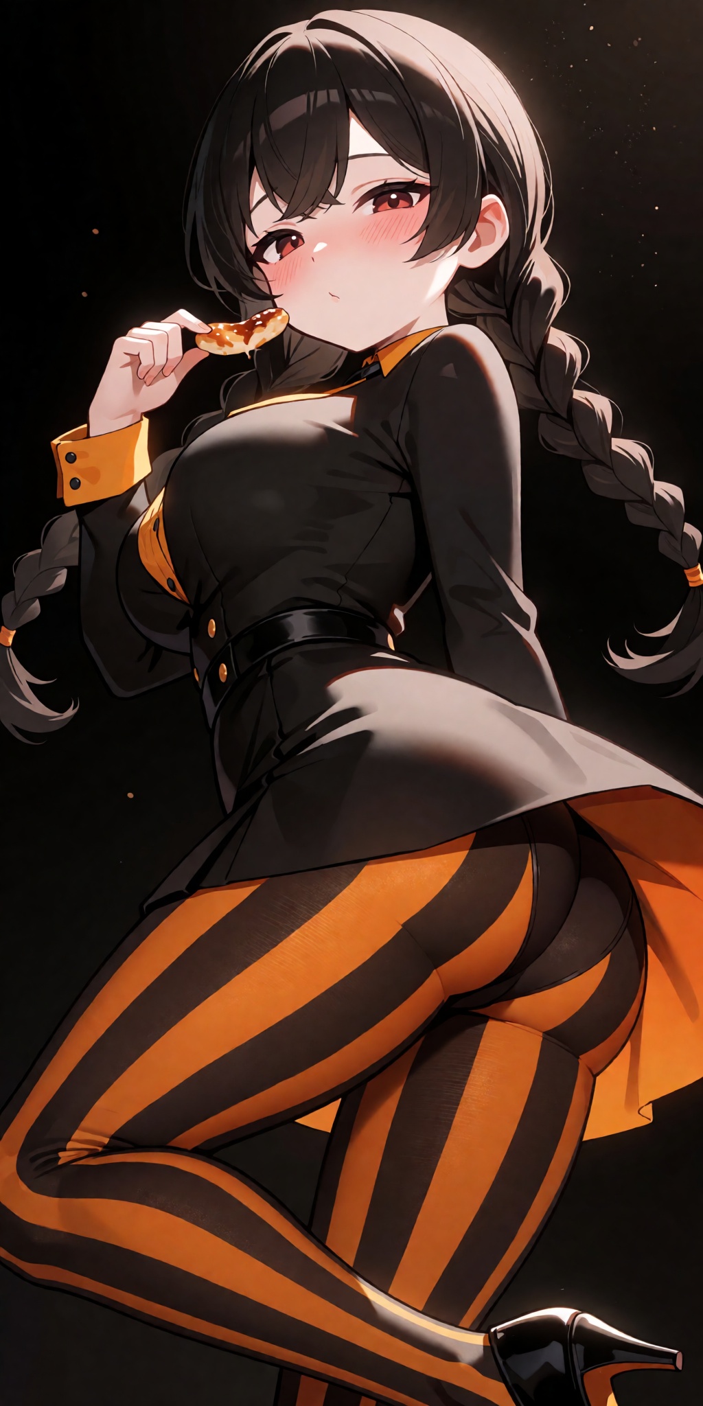 A breathtaking anime masterpiece featuring Kizuna Akari from Voiceroid with long hair styled in neat twin braids,  crossed...